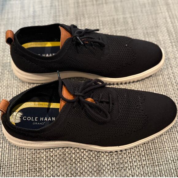 COLE HAAN Men's Grand+ Stitchlite Wing Tip Knit Flexible Oxford black/ivory 13M - Picture 4 of 8